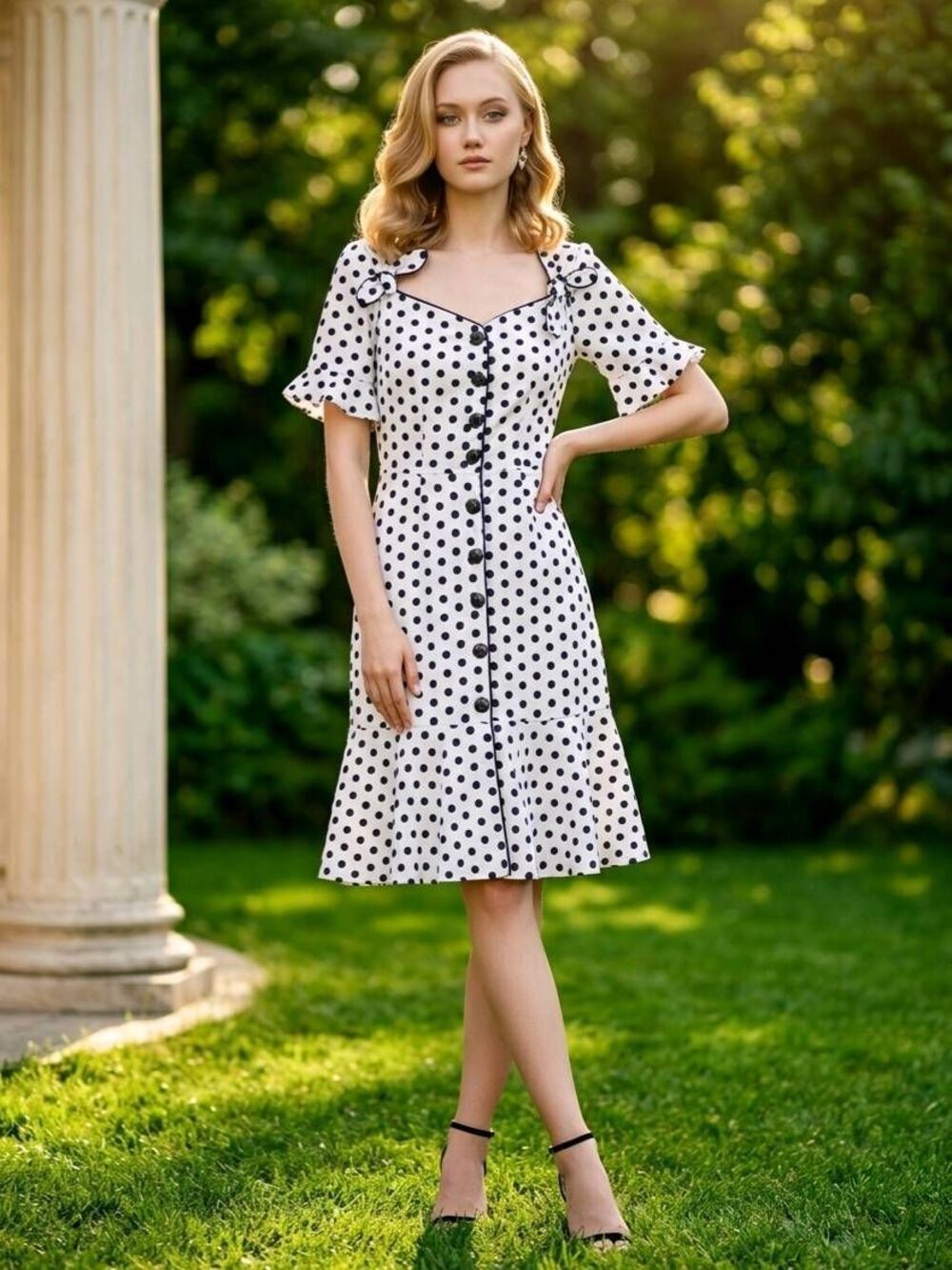 ☔️🔥NWOT White w/Black Polka Dot Rockabilly Mermaid Dress Small